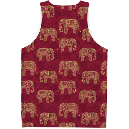 Gold And Red Boho Elephant Print Men's Tank Top