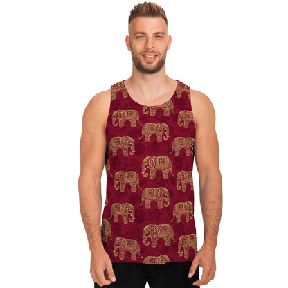 Gold And Red Boho Elephant Print Men's Tank Top