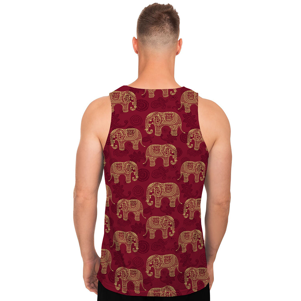 Gold And Red Boho Elephant Print Men's Tank Top