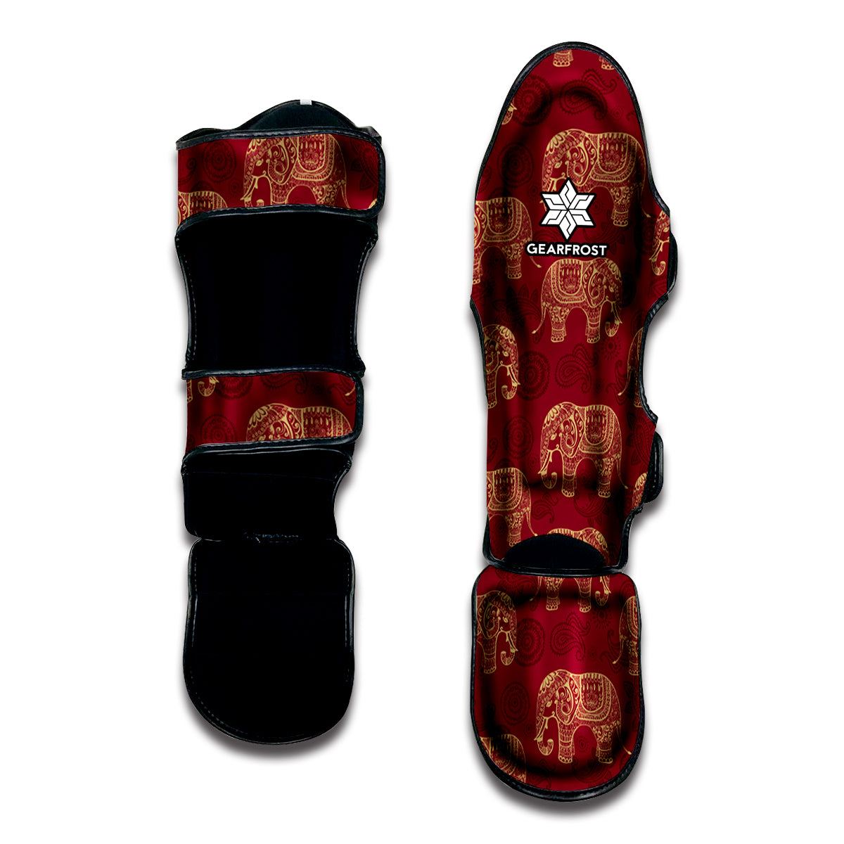 Gold And Red Boho Elephant Print Muay Thai Shin Guard
