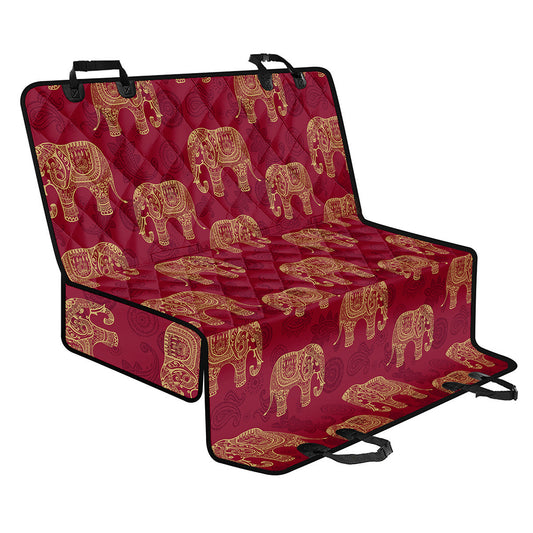 Gold And Red Boho Elephant Print Pet Car Back Seat Cover