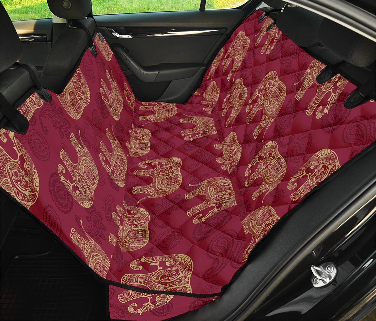 Gold And Red Boho Elephant Print Pet Car Back Seat Cover