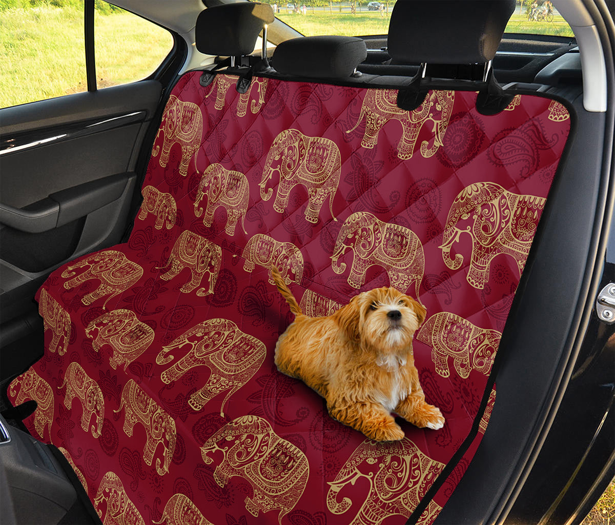 Gold And Red Boho Elephant Print Pet Car Back Seat Cover