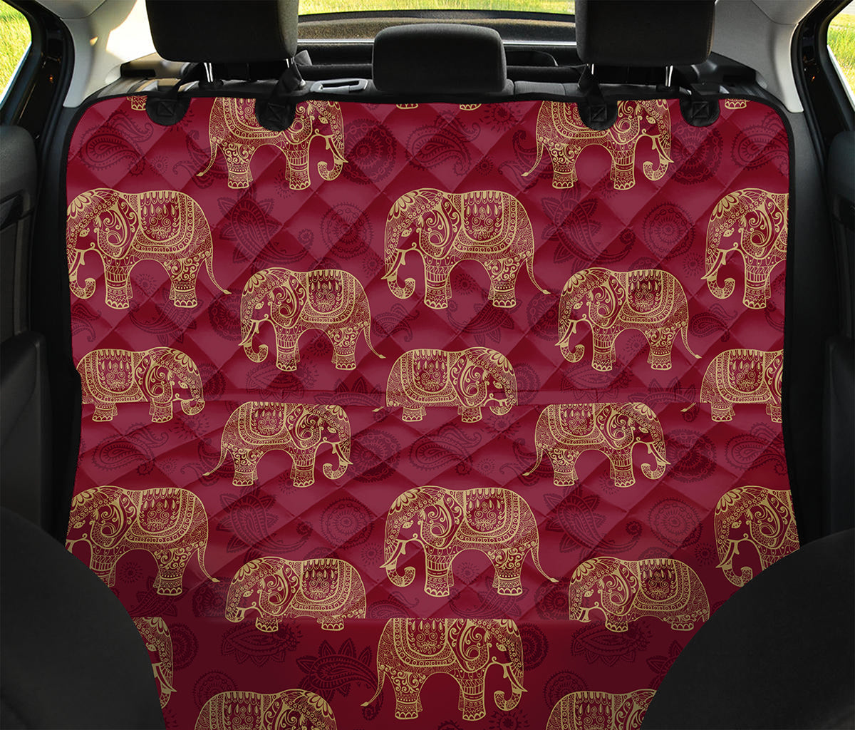Gold And Red Boho Elephant Print Pet Car Back Seat Cover
