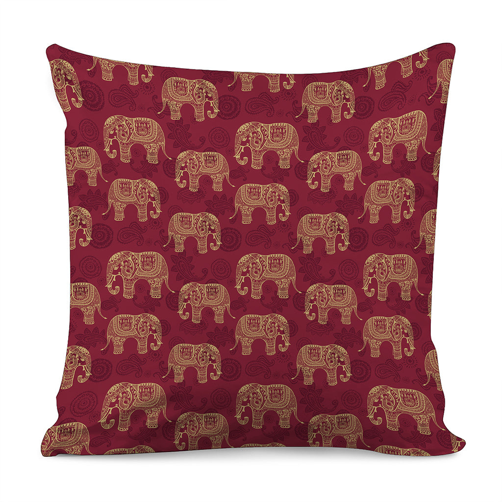 Gold And Red Boho Elephant Print Pillow Cover
