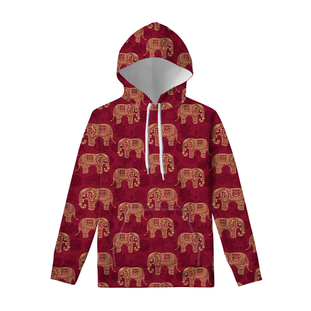 Gold And Red Boho Elephant Print Pullover Hoodie