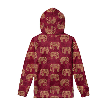 Gold And Red Boho Elephant Print Pullover Hoodie