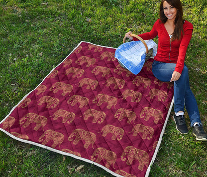 Gold And Red Boho Elephant Print Quilt