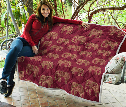 Gold And Red Boho Elephant Print Quilt