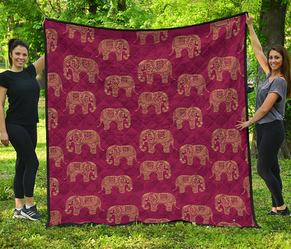 Gold And Red Boho Elephant Print Quilt