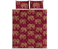 Gold And Red Boho Elephant Print Quilt Bed Set