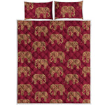 Gold And Red Boho Elephant Print Quilt Bed Set