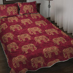 Gold And Red Boho Elephant Print Quilt Bed Set