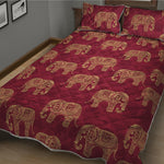 Gold And Red Boho Elephant Print Quilt Bed Set