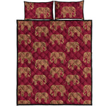 Gold And Red Boho Elephant Print Quilt Bed Set