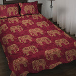 Gold And Red Boho Elephant Print Quilt Bed Set