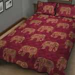 Gold And Red Boho Elephant Print Quilt Bed Set