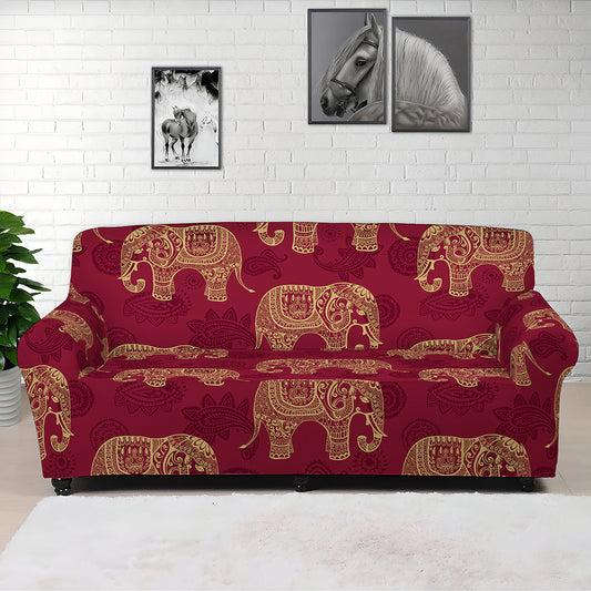 Gold And Red Boho Elephant Print Sofa Cover