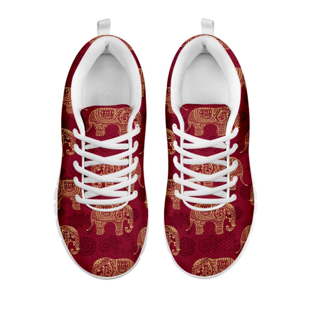 Gold And Red Boho Elephant Print White Sneakers