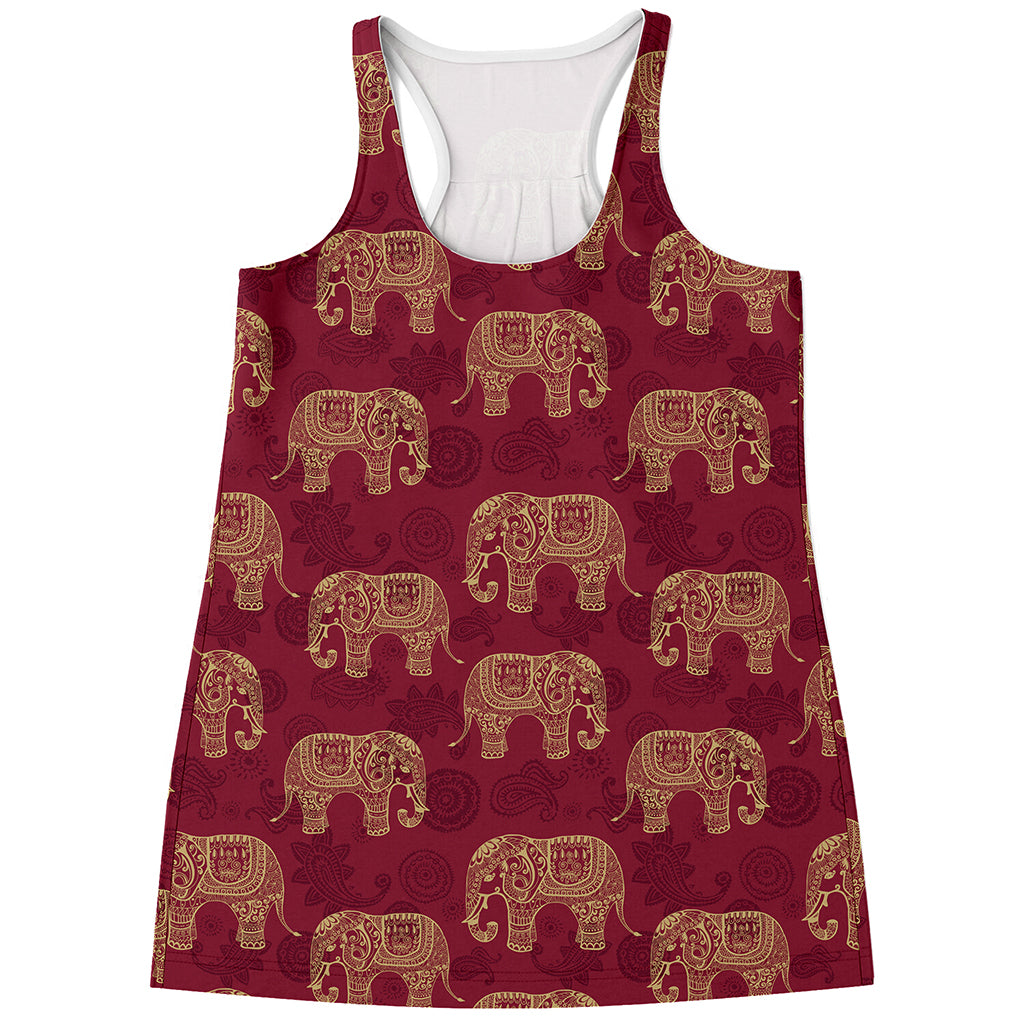 Gold And Red Boho Elephant Print Women's Racerback Tank Top
