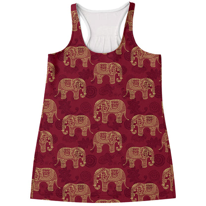 Gold And Red Boho Elephant Print Women's Racerback Tank Top