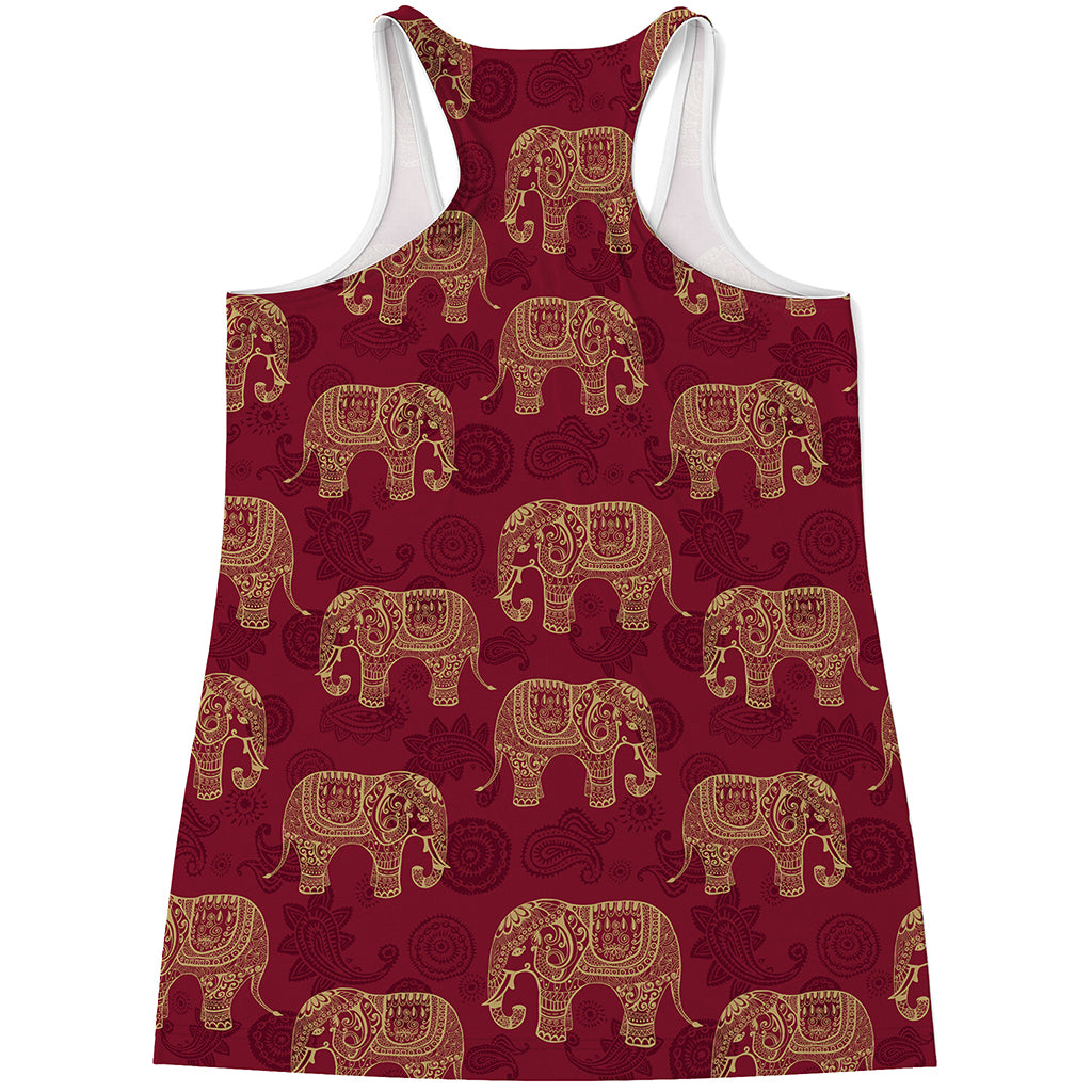 Gold And Red Boho Elephant Print Women's Racerback Tank Top