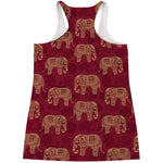Gold And Red Boho Elephant Print Women's Racerback Tank Top