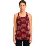 Gold And Red Boho Elephant Print Women's Racerback Tank Top