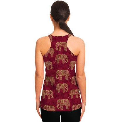 Gold And Red Boho Elephant Print Women's Racerback Tank Top