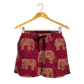 Gold And Red Boho Elephant Print Women's Shorts