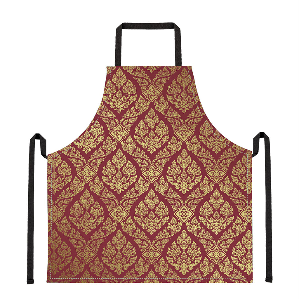 Gold And Red Thai Pattern Print Apron