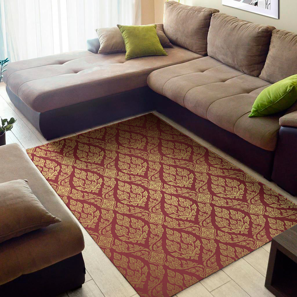 Gold And Red Thai Pattern Print Area Rug