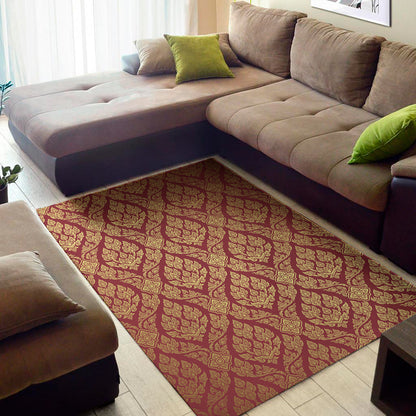 Gold And Red Thai Pattern Print Area Rug