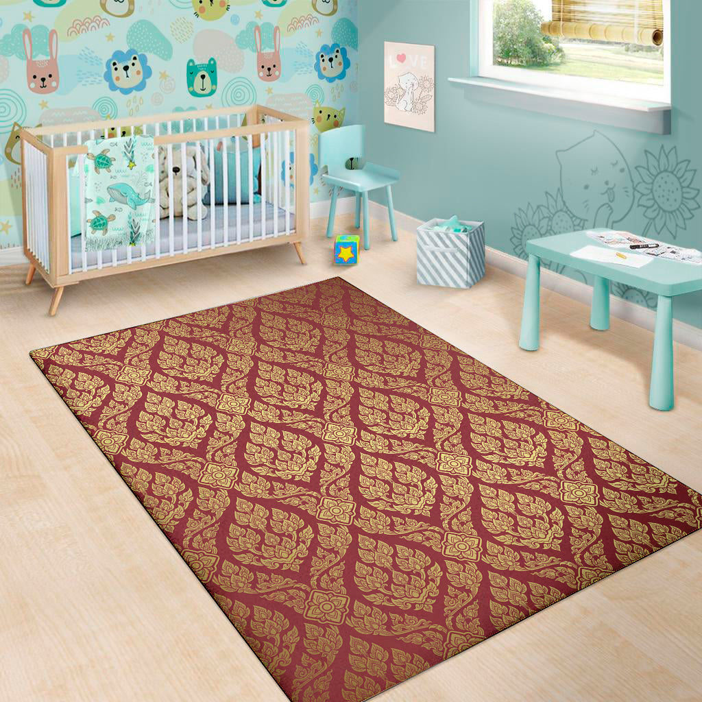 Gold And Red Thai Pattern Print Area Rug