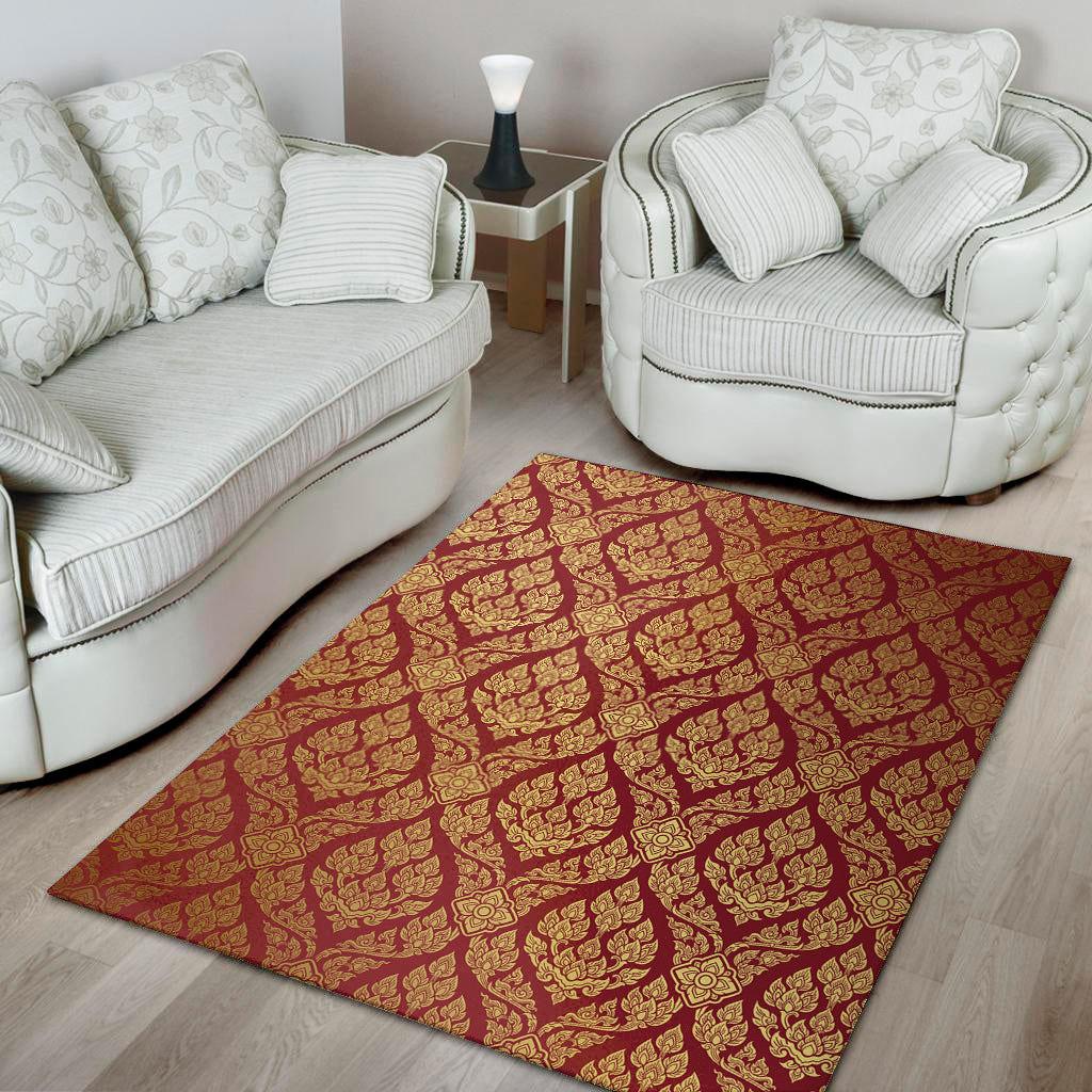 Gold And Red Thai Pattern Print Area Rug