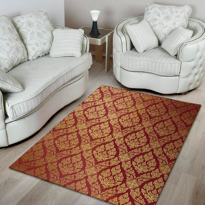 Gold And Red Thai Pattern Print Area Rug