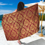 Gold And Red Thai Pattern Print Beach Sarong Wrap