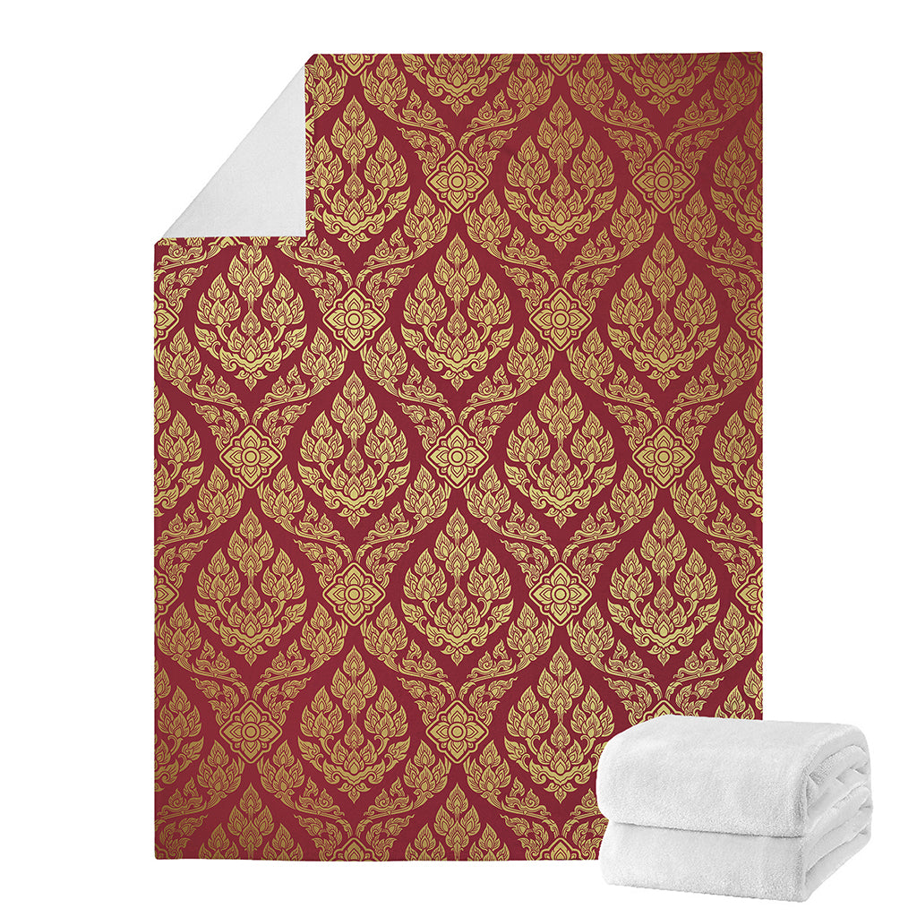 Gold And Red Thai Pattern Print Blanket