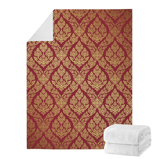 Gold And Red Thai Pattern Print Blanket