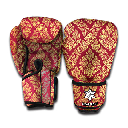 Gold And Red Thai Pattern Print Boxing Gloves