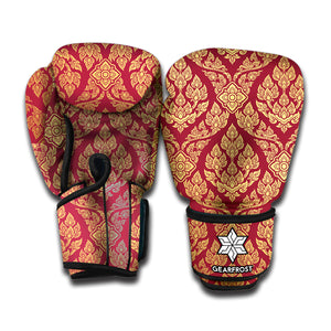 Gold And Red Thai Pattern Print Boxing Gloves