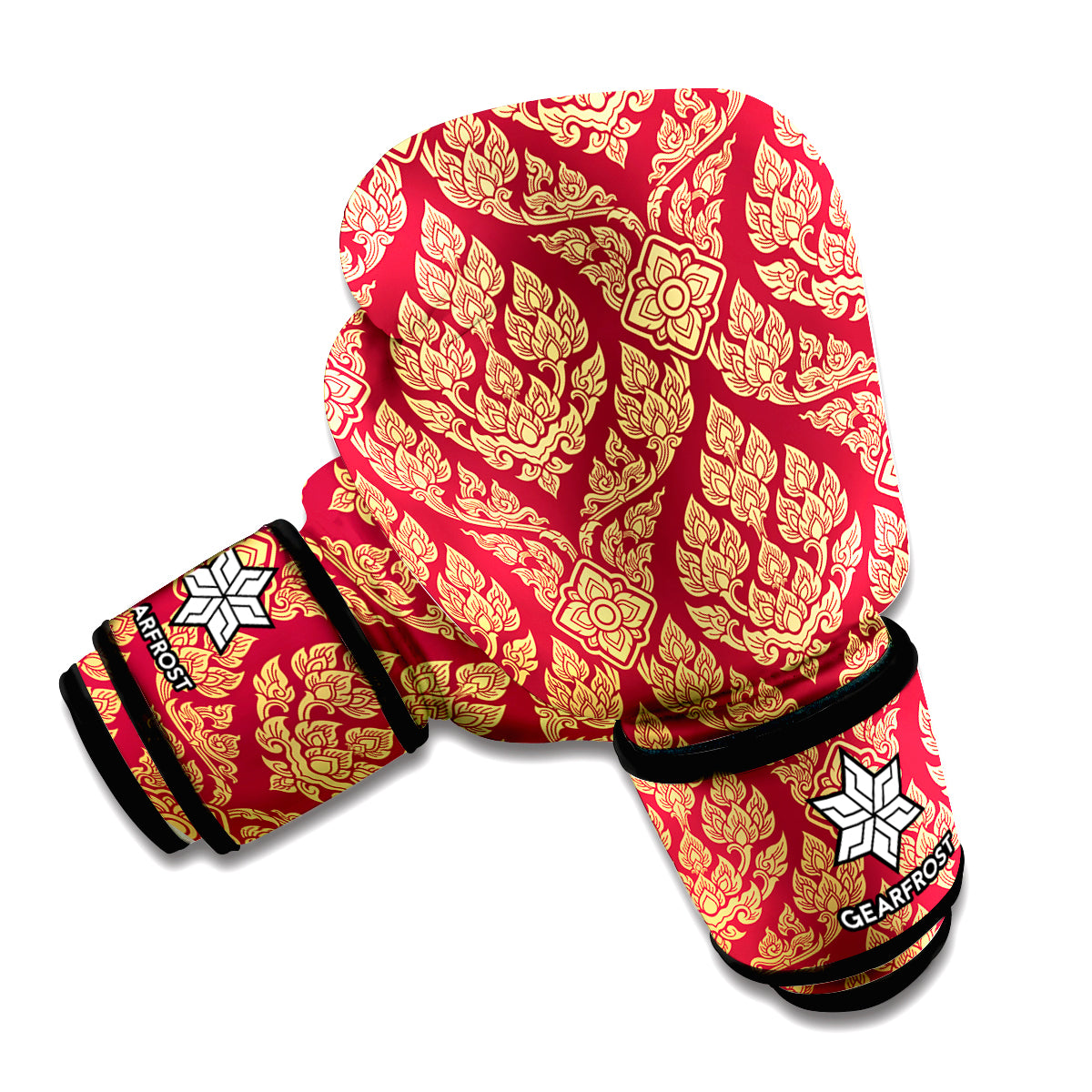 Gold And Red Thai Pattern Print Boxing Gloves
