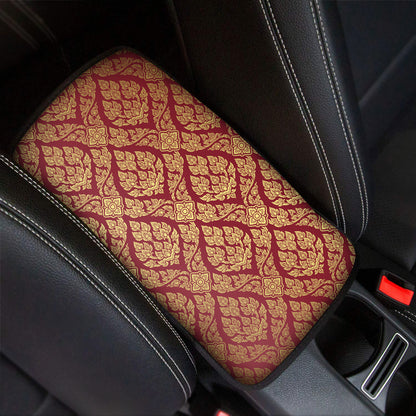 Gold And Red Thai Pattern Print Car Center Console Cover