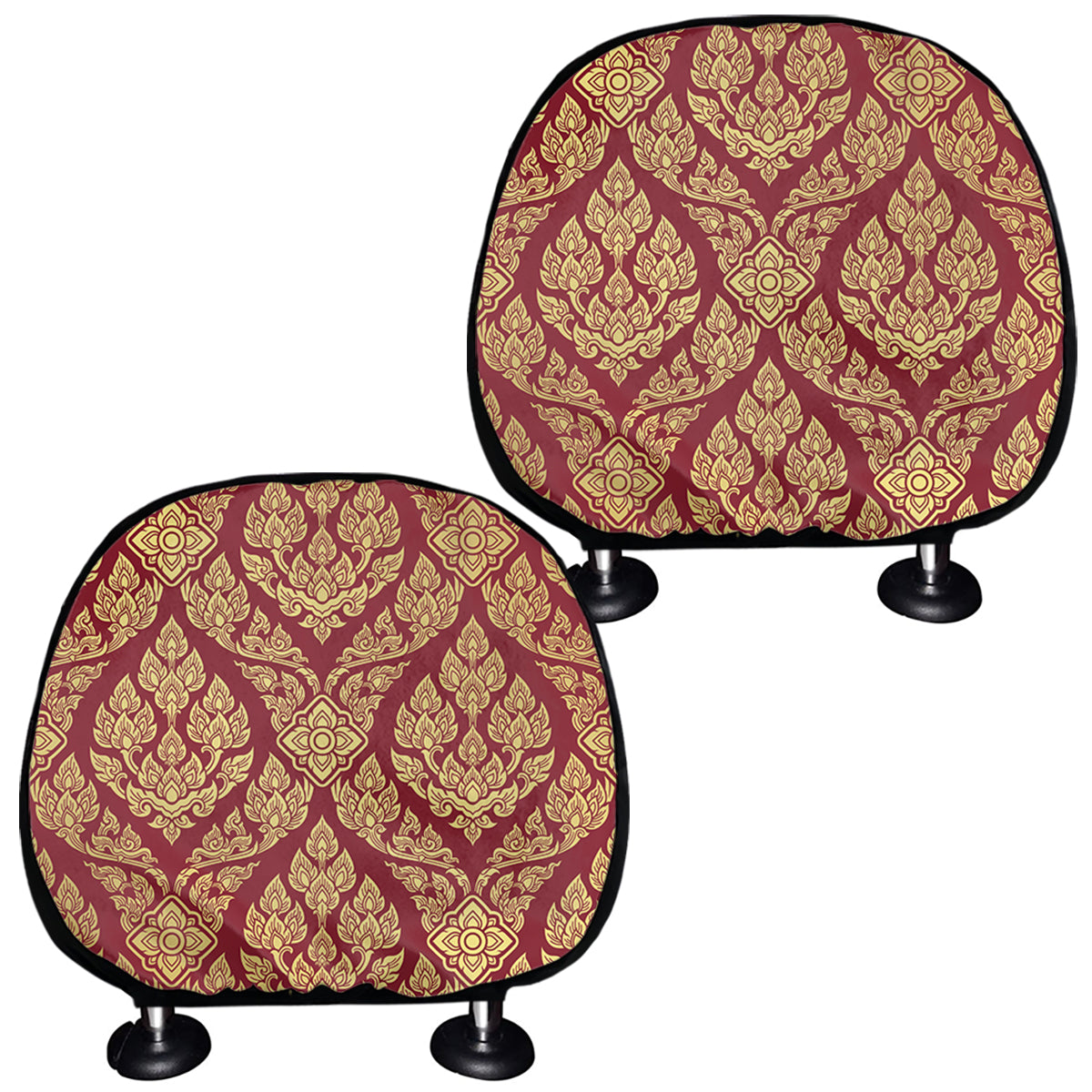 Gold And Red Thai Pattern Print Car Headrest Covers