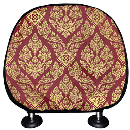 Gold And Red Thai Pattern Print Car Headrest Covers