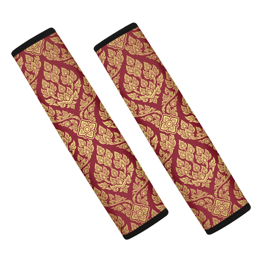 Gold And Red Thai Pattern Print Car Seat Belt Covers