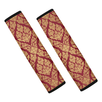 Gold And Red Thai Pattern Print Car Seat Belt Covers