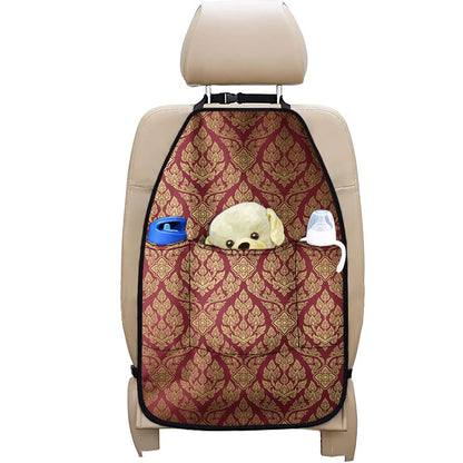 Gold And Red Thai Pattern Print Car Seat Organizers