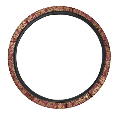 Gold And Red Thai Pattern Print Car Steering Wheel Cover