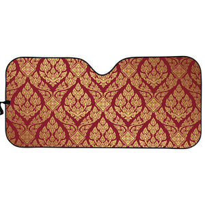 Gold And Red Thai Pattern Print Car Sun Shade